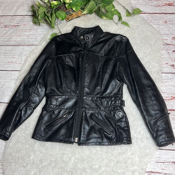 TAURUS Black Canadian Genuine Leather Quilted Liner Zippers Moto Coat - Picture 12 of 16